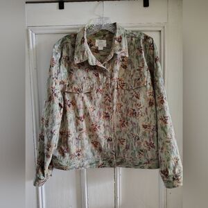 Christopher & Banks Womens Jacket Size Medium + green foliage pattern stretch